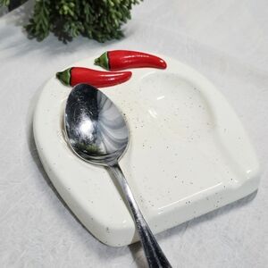 Chili Pepper Spoon Rest - White and Red